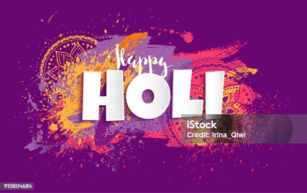 Happy Holi Design Avec Peinture Colorée Éclabousse Vecteurs libres de droits et plus d'images vectorielles de Holi