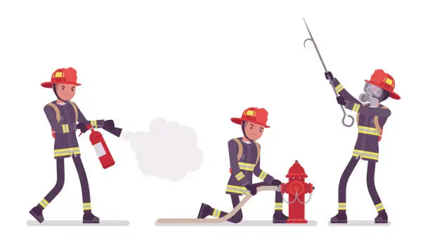 Vector illustration of Young male firefighter at duty