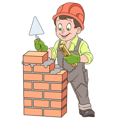 Cartoon Builder Around Brick Wall Stock Illustration - Download Image Now -  Cartoon, Construction Worker, Page - iStock