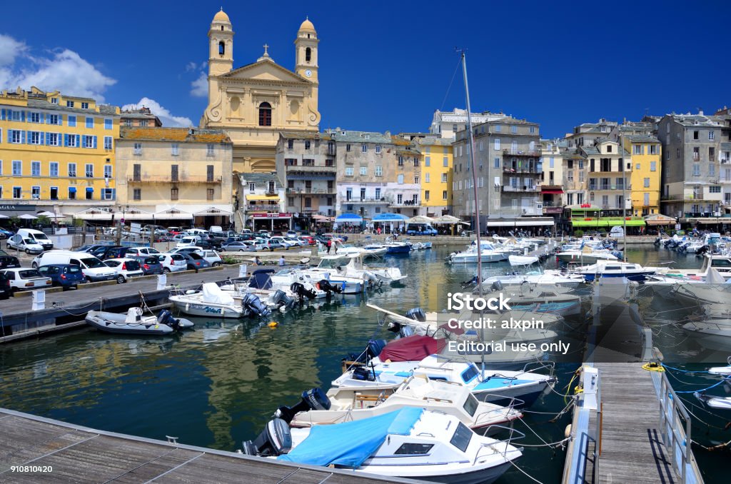 Harbour in Bastia Old port and church of St. John the Baptist in Bastia, Corsica, France Bastia Stock Photo