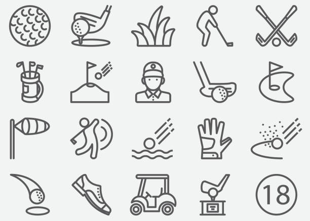 golf sport linie symbole - putting golf golfer golf swing stock-grafiken, -clipart, -cartoons und -symbole
