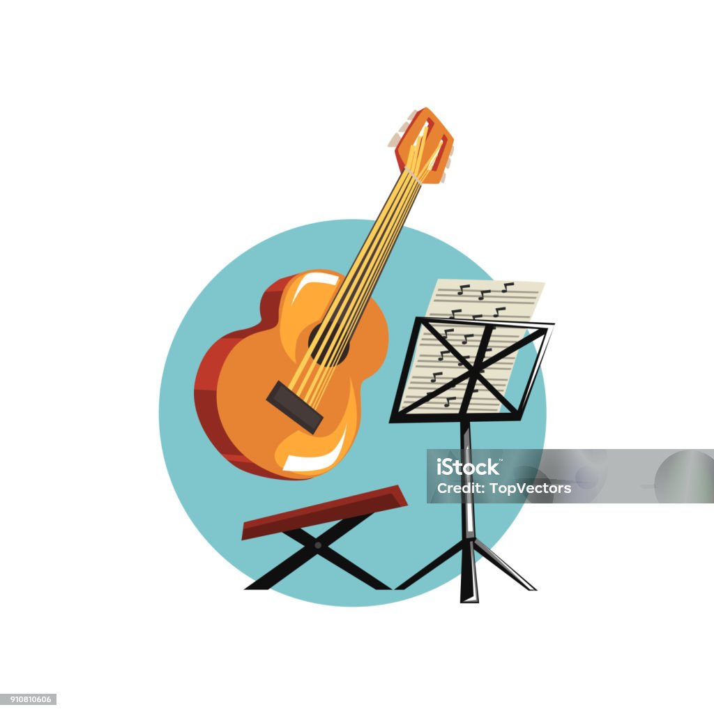 Symboles De La Profession De Musicien Guitare Acoustique Pupitre