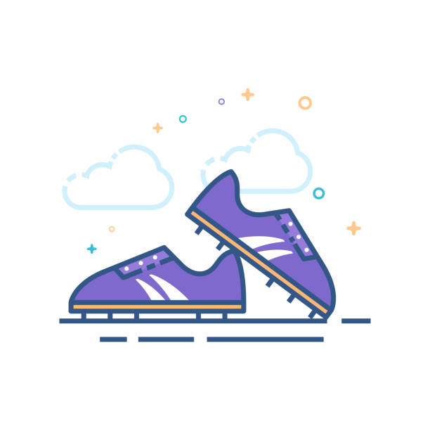 значок плоского цвета - обувь футбола - football outline lace vector stock illustrations