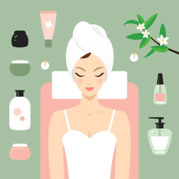 Vector illustration of Young woman in spa
