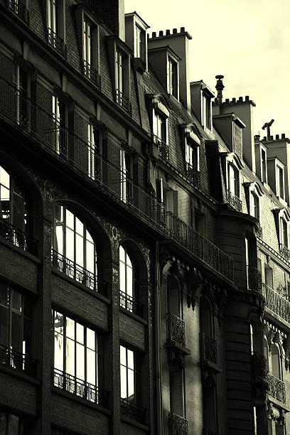 istock Black and white french building - sun rising 91082667
