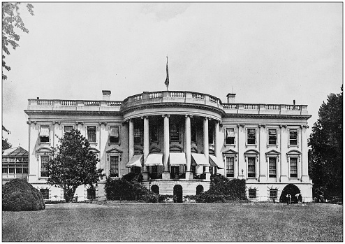 Antique photograph of World's famous sites: White House, Washington DC, USA