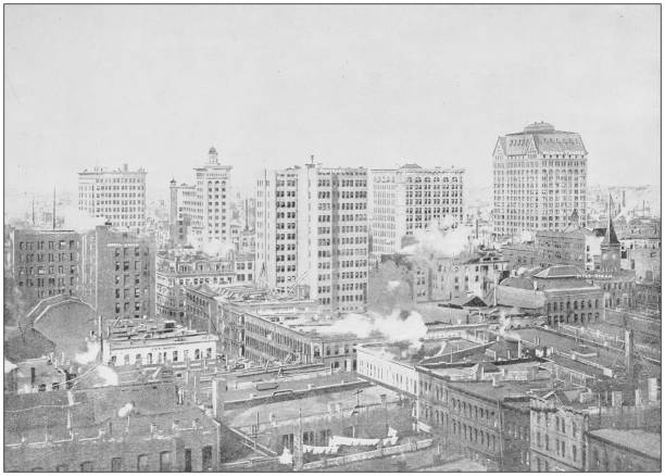 illustrations, cliparts, dessins animés et icônes de antique photo des sites célèbres du monde : chicago, illinois, é.-u. - 1900 century