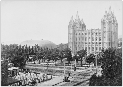 Antique photograph of World's famous sites: Mormon Temple and Tabernacle, Utah