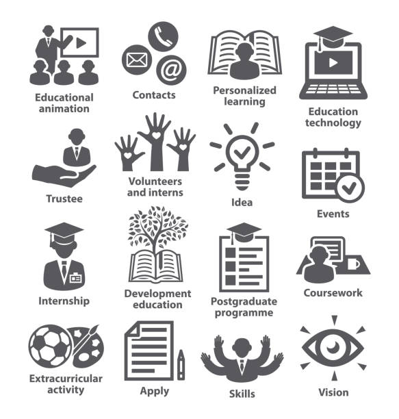 ilustrações, clipart, desenhos animados e ícones de ícones de gestão de negócios pack 35 - development research business workshop