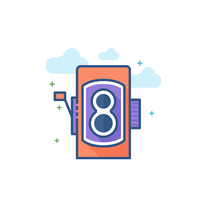 Twin lens reflex camera icon in outlined flat color style. Vector illustration.