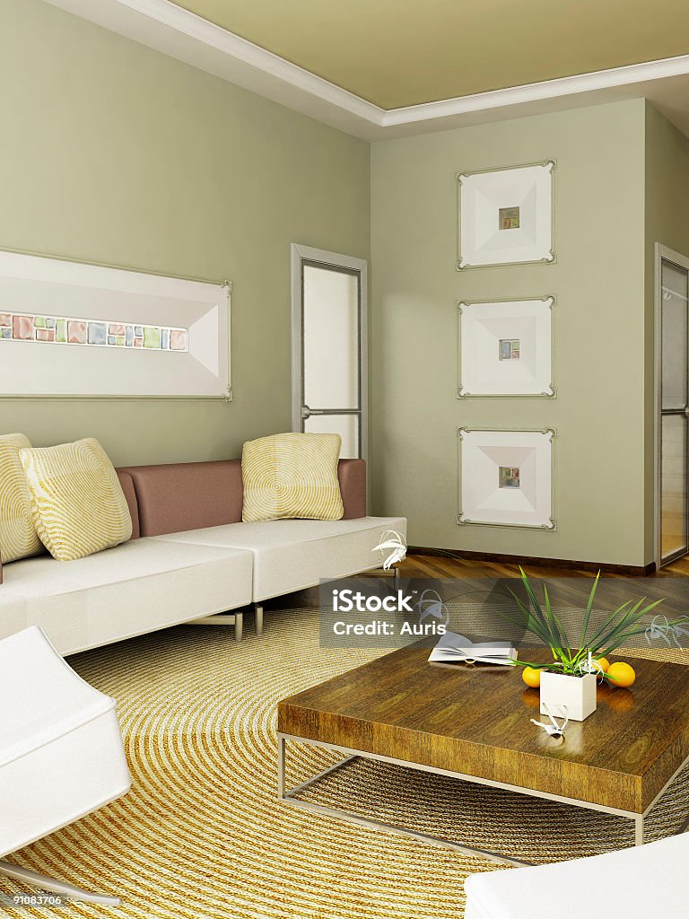 A 3D rendering of a sitting room inside a home The computer generated 3D image of the modern interior Apartment Stock Photo