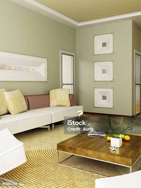A 3d Rendering Of A Sitting Room Inside A Home Stock Photo - Download Image Now - Apartment, Architecture, Aura