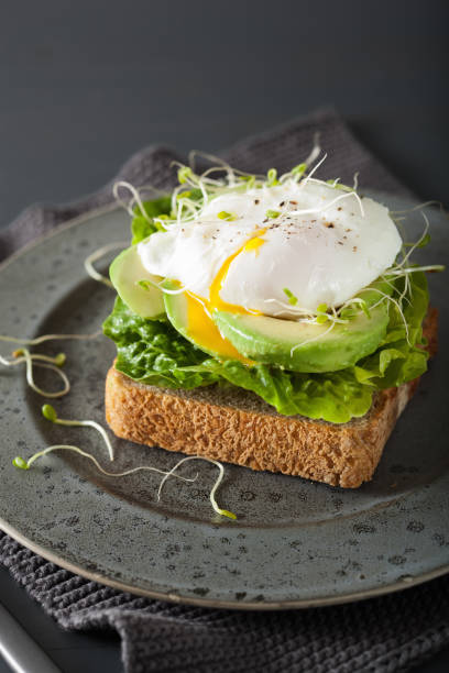 istock breakfast toast with avocado, poached egg and alfalfa sprouts 910839310