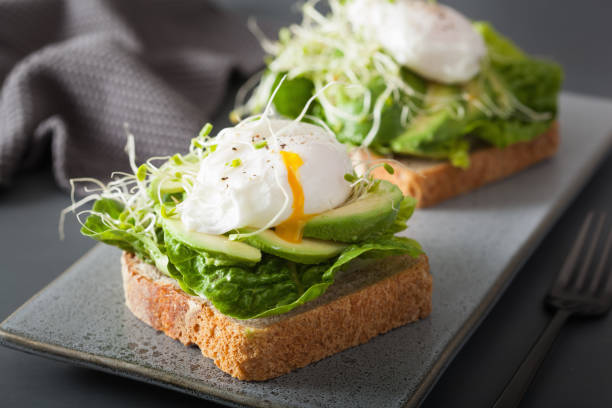 istock breakfast toast with avocado, poached egg and alfalfa sprouts 910839420