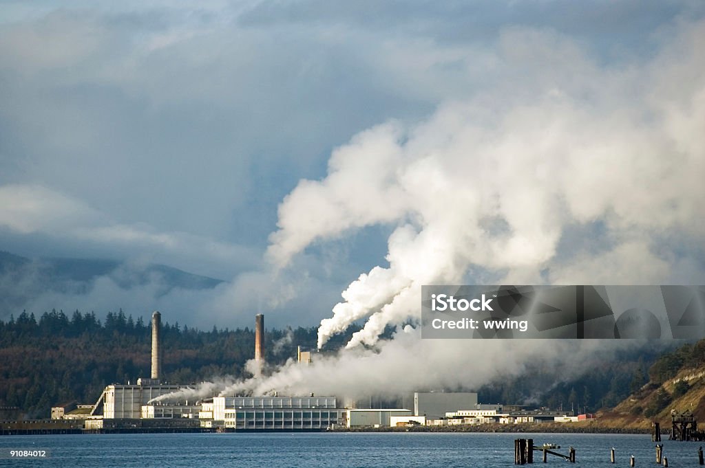 Industrial Pollution A pulp mill and industrial air pollution Air Pollution Stock Photo
