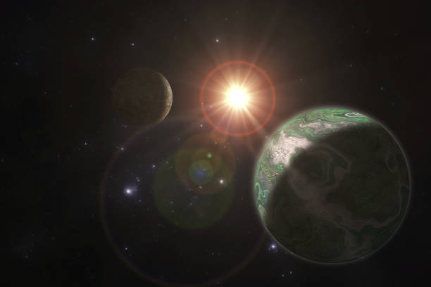 istock Deep space alien planet, fantasy astro 3D illustration 910842940