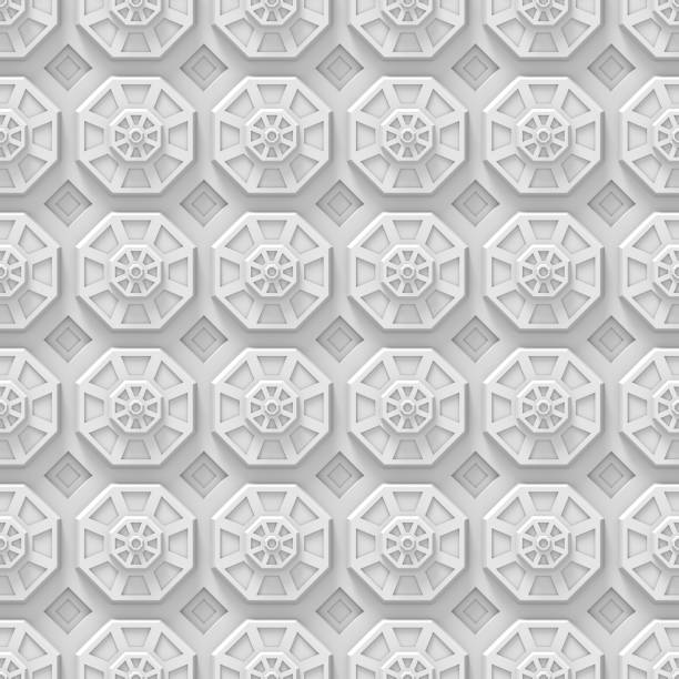 white tech background with octagon based shapes (seamless 3d) seamless white science fiction style background with octagons and tetragons tetragon stock pictures, royalty-free photos & images