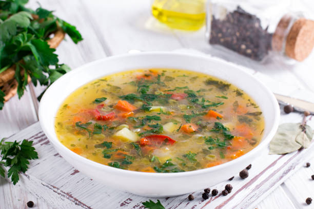 istock Fresh homemade vegetable soup with egg 910847356