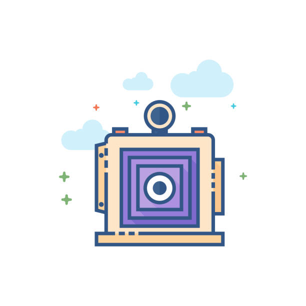 Flat Color Icon - Large format camera Large format camera icon in outlined flat color style. Vector illustration. 4 x 10 kilometer stock illustrations