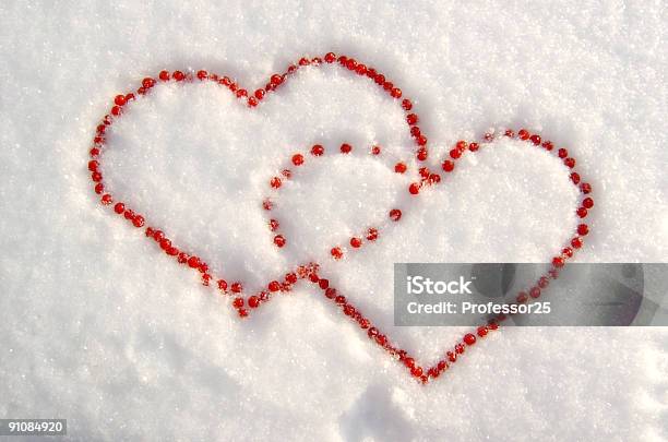 Two Hearts On Snow Stock Photo - Download Image Now - Berry, Berry Fruit, Color Image