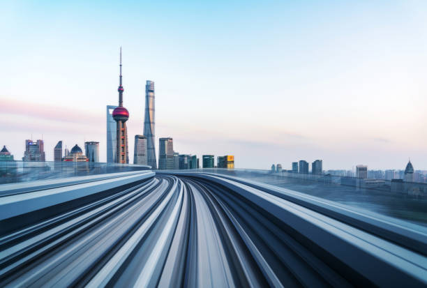 istock Motion blur of train moving to City 910852934