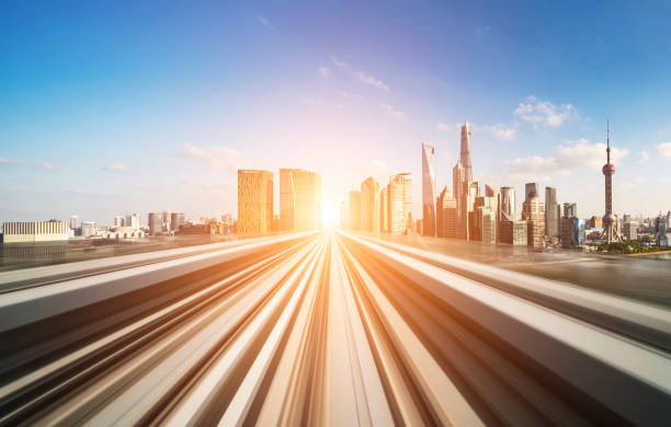 istock Motion blur of train moving to City 910853068