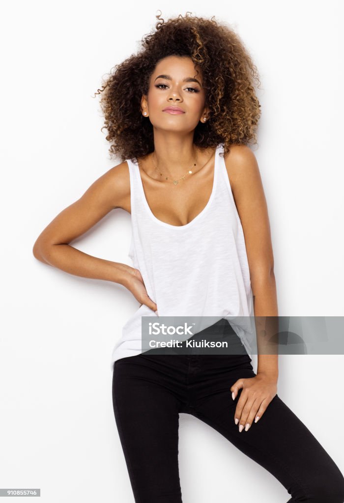 Beautiful african american female model Beautiful african american female model with an afro hairstyle Women Stock Photo