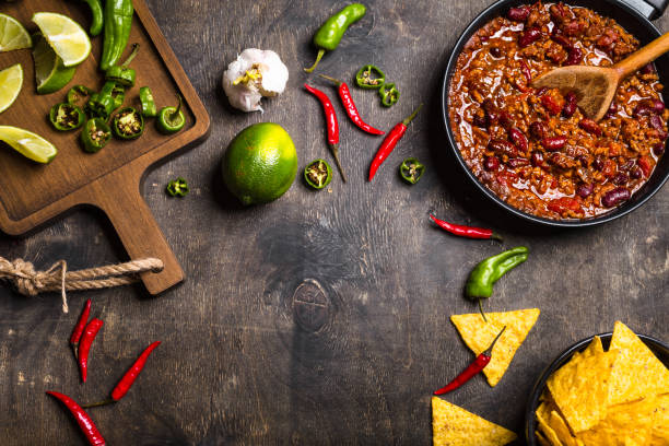 fondo de chili con carne - southwest food fotografías e imágenes de stock