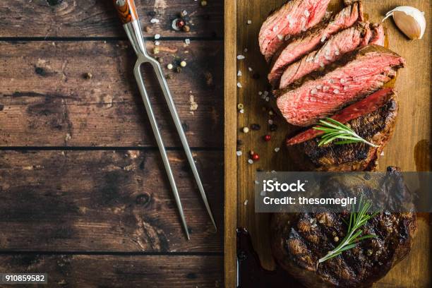 Grilled Marbled Meat Steak Stock Photo - Download Image Now - Steak, Barbecue Grill, Ready-To-Eat