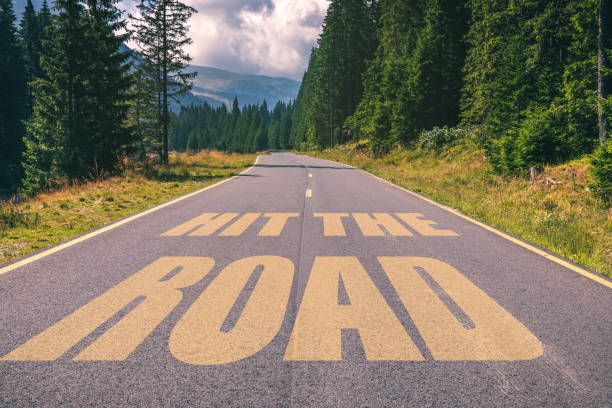 istock Hit the road words on highway road in the mountains 910862010