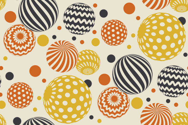 Geometric circle seamless pattern vector illustration in retro 60s style. Vintage 1970s ball geometry shapes abstract repeatable motif for carpet, wrapping paper, fabric, background. for invitation, header, poster, cover. Geometric circle seamless pattern vector illustration in retro 60s style. Vintage 1970s ball geometry shapes abstract repeatable motif for carpet, wrapping paper, fabric, background. for invitation, header, poster, cover. christmas chaos stock illustrations