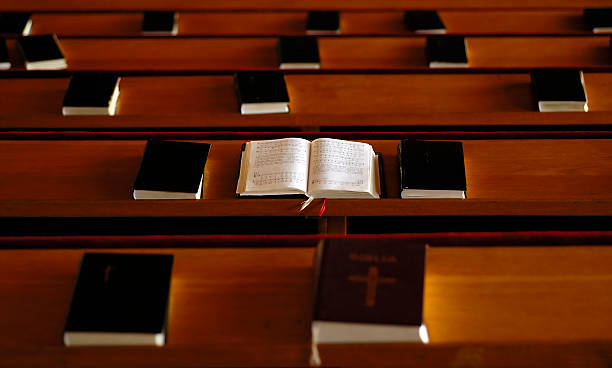 istock Open bible in the church 91086630