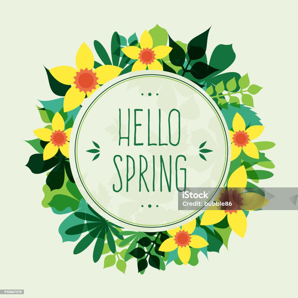 Hello Spring Photo Frame Hello Spring Frame Stock Illustration - Download Image Now - Daffodil ...