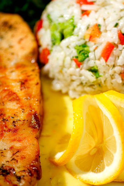 lemon chicken with rice stock photo