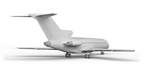 Passenger plane BOEING 727 3D render on a white background 4k