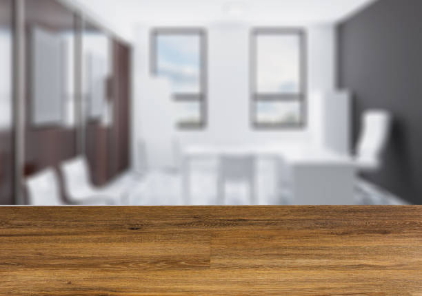 istock Background with empty wooden table. Flooring. Modern office Cabinet. Meeting room. 910895004