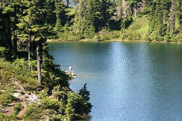 Fishing Hayes Lake stock photo