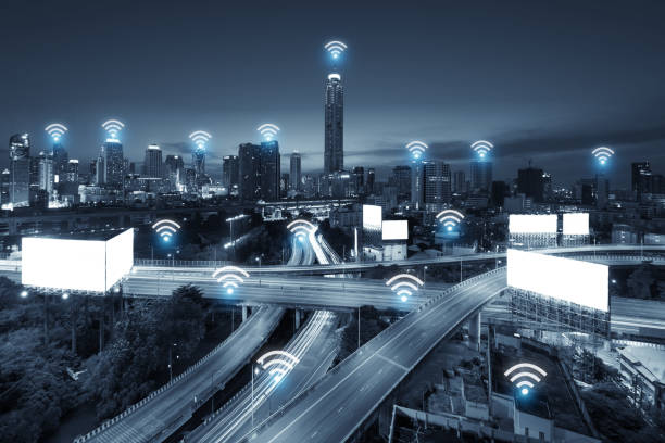 istock Wifi network business connection system on Bangkok city in background. Wifi technology and connection concept 910903534