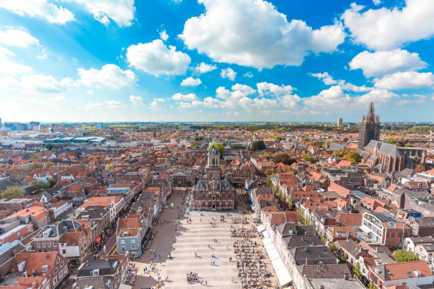 istock Delft, Netherlands - September 23 2017:  historical center skyline 910912056