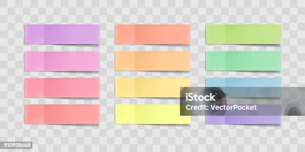 Vector Colorful Sticky Notes Stickers With Shadows Isolated On A Transparent Background Multicolor Paper Adhesive Tape Stock Illustration - Download Image Now