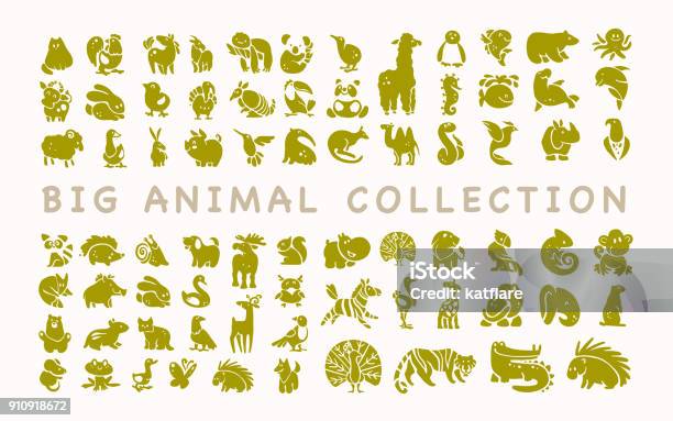 Vector Collection Of Flat Cute Animal Icons Isolated On White Background Stock Illustration - Download Image Now