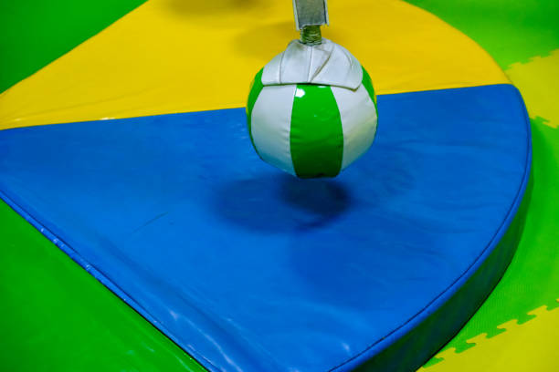 istock Indoor children playground with soft swings 910925668
