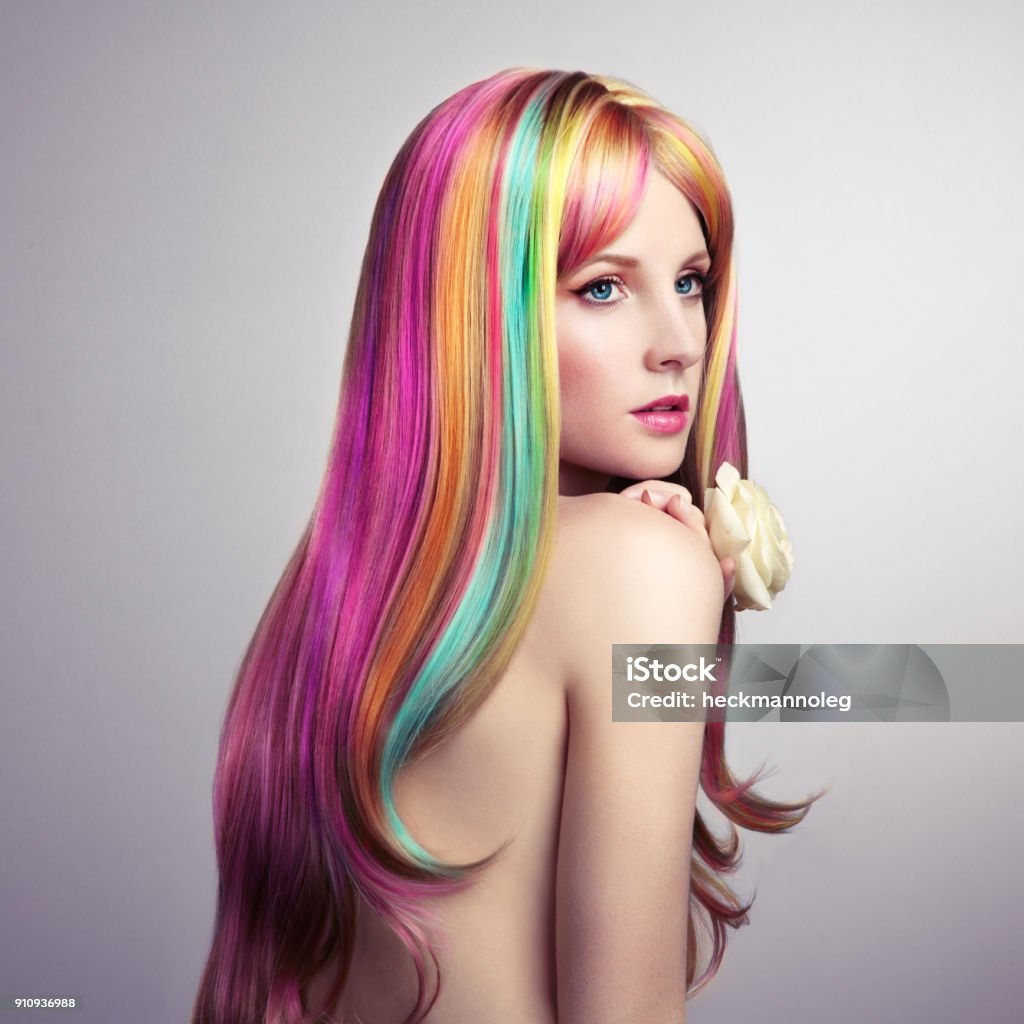 Beauty Fashion Model Girl With Colorful Dyed Hair Stock Photo - Download  Image Now - Dyed Hair, Hair, Color Image - iStock
