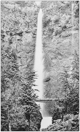 Antique photograph of World's famous sites: Multnomah Falls, Oregon