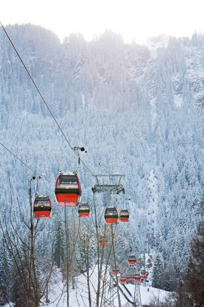 istock Mountain ski resort cableway, ski lift, in winter 910940204
