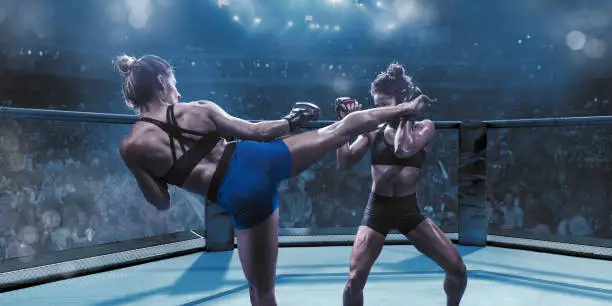 Photo of Professional Female Mixed Martial Arts Fighters Fighting In Octagon