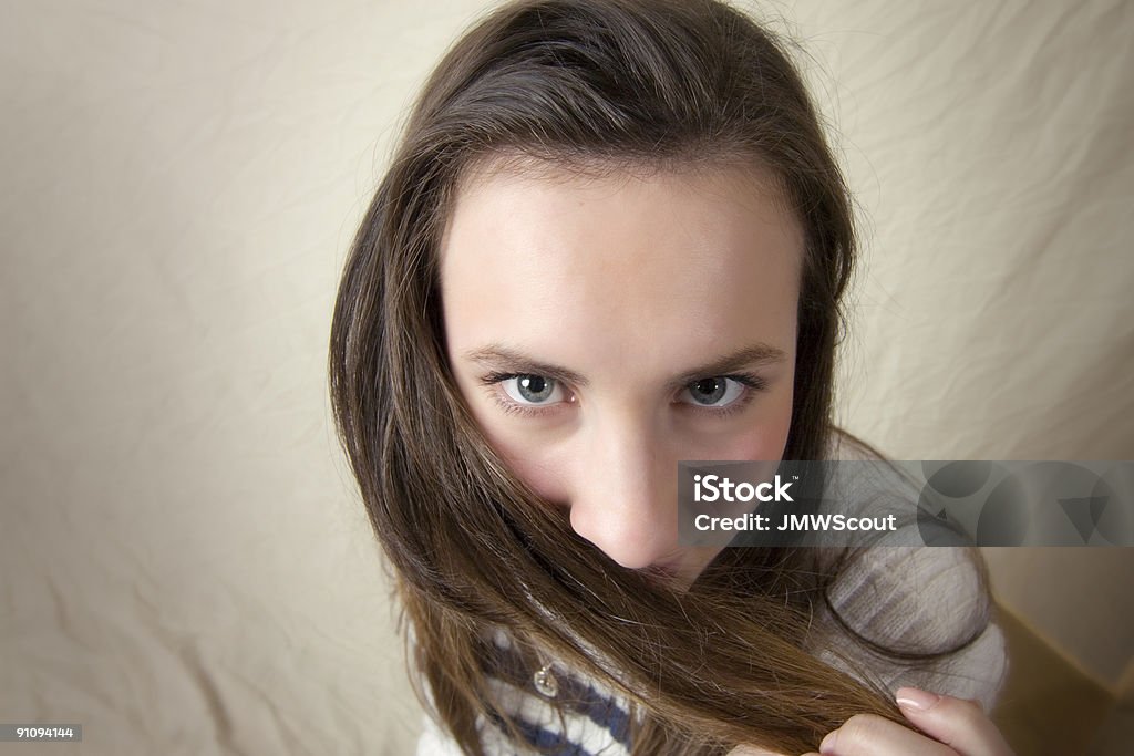 Overhead view of brunette with hair in face  20-29 Years Stock Photo