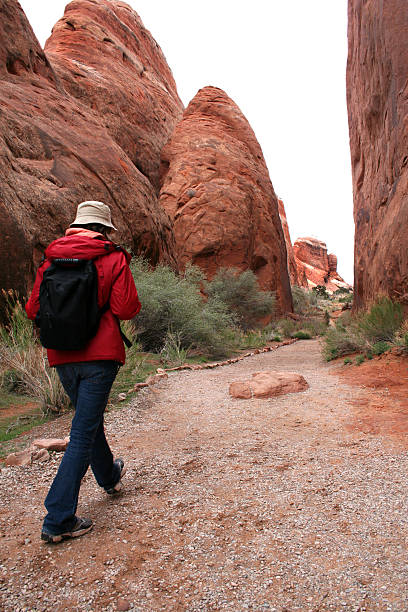 Hiker starting a journey stock photo