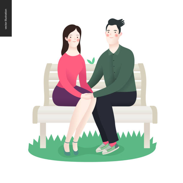 207 Cartoon Of The Two People Sitting On A Bench Illustrations & Clip Art -  iStock