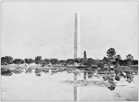 Antique photograph of World's famous sites: Washington Monument, Washington DC